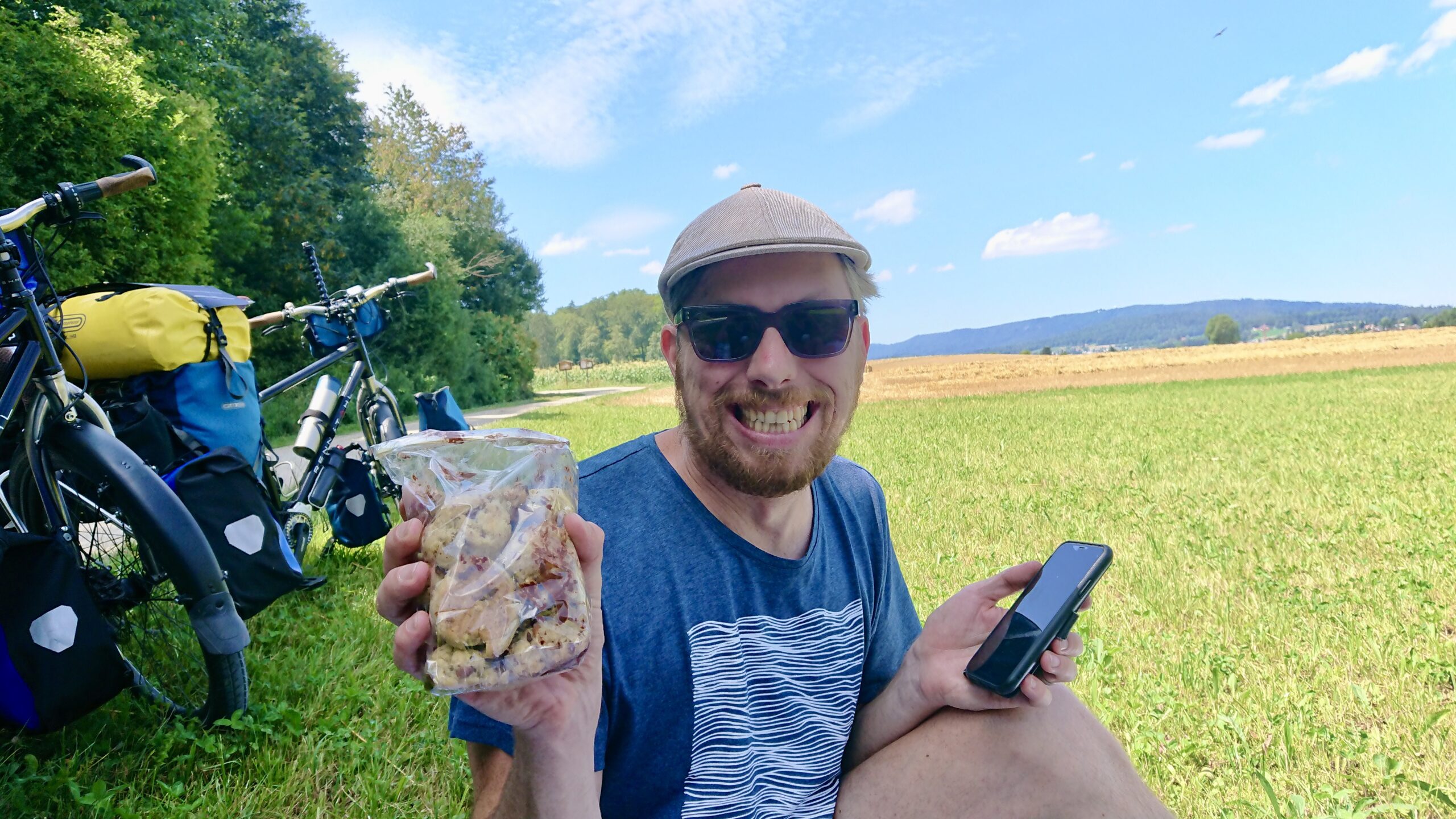 The first break at a near lake with the best home-made cookies