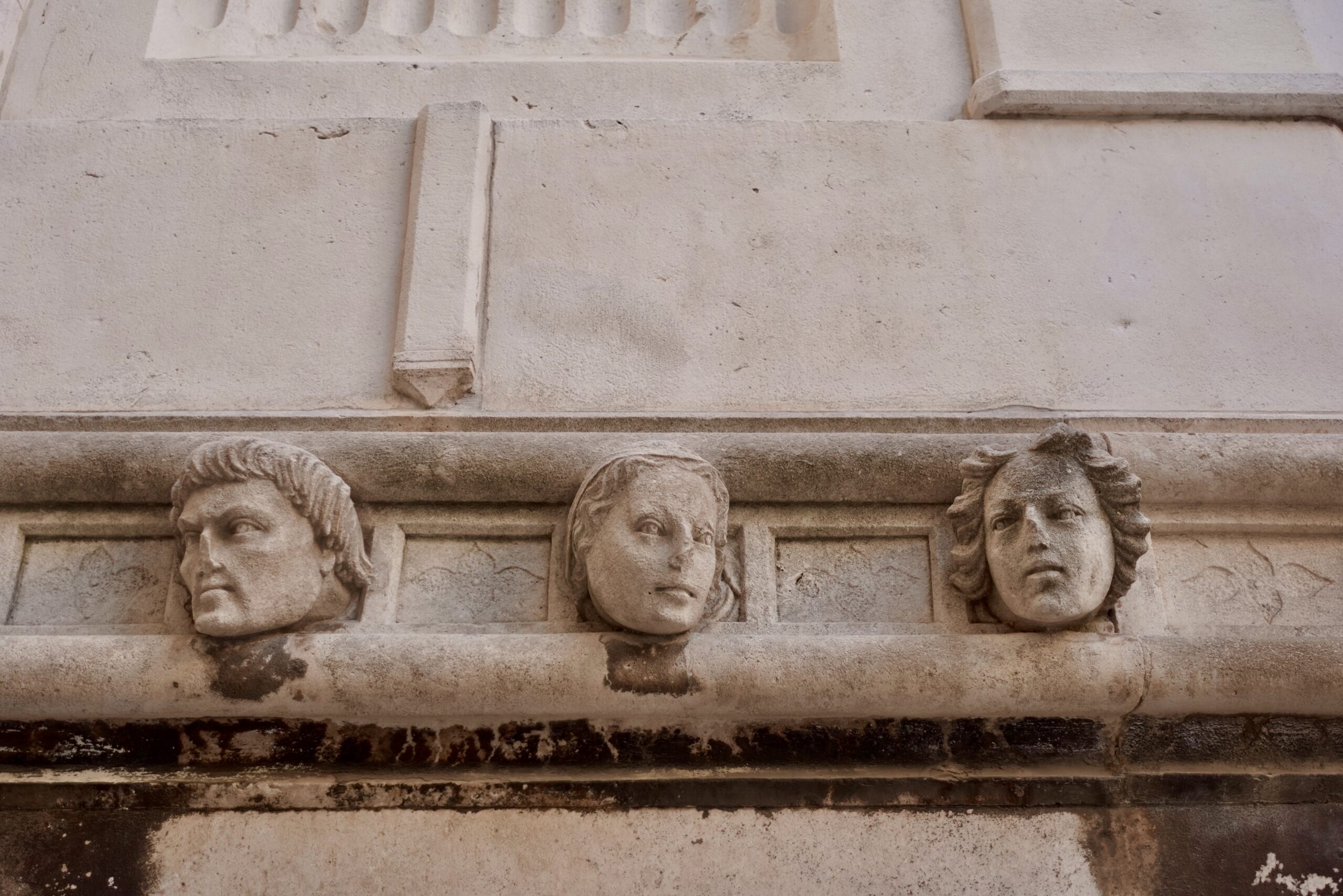 Stone heads decorate the cathedral