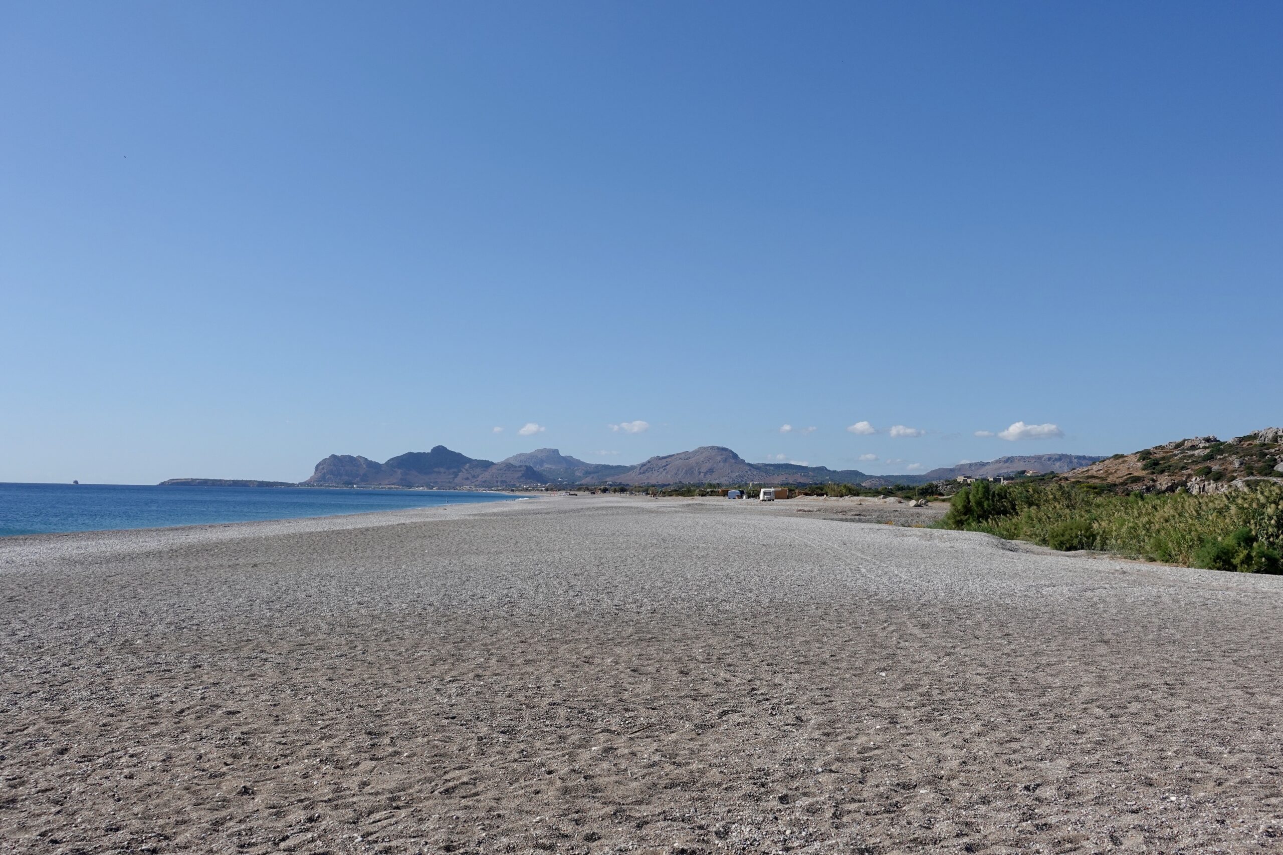 At the long Traganou Beach