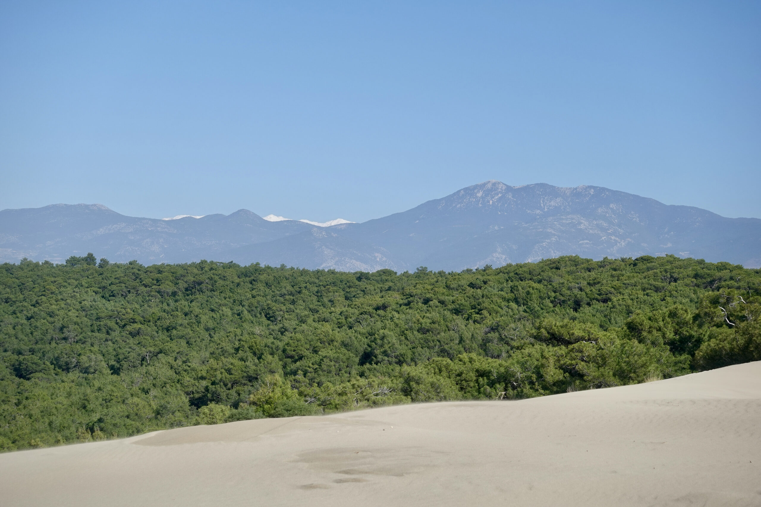 View of the snowy mountains in the background