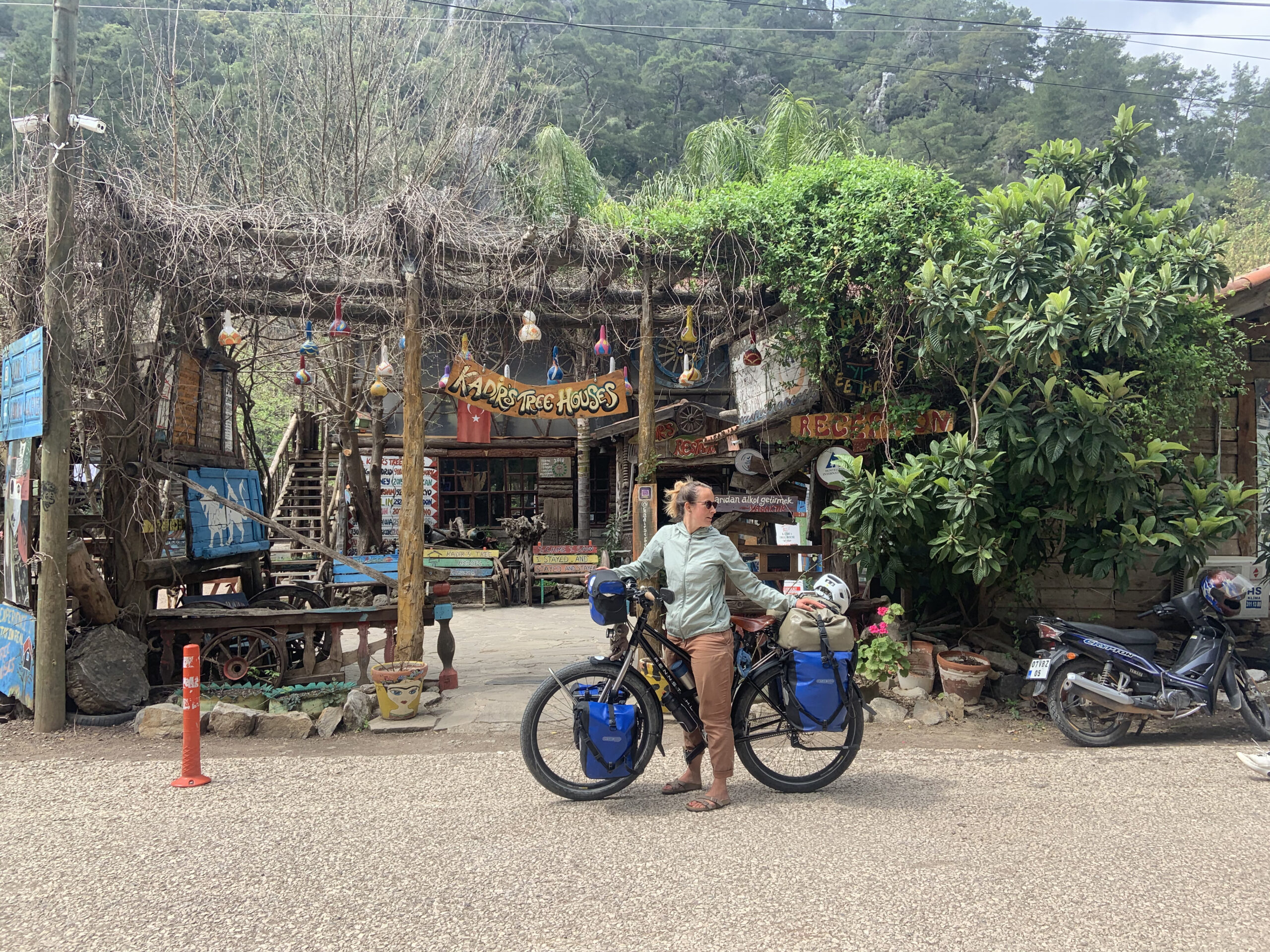 In front of the tree houses in Olympos