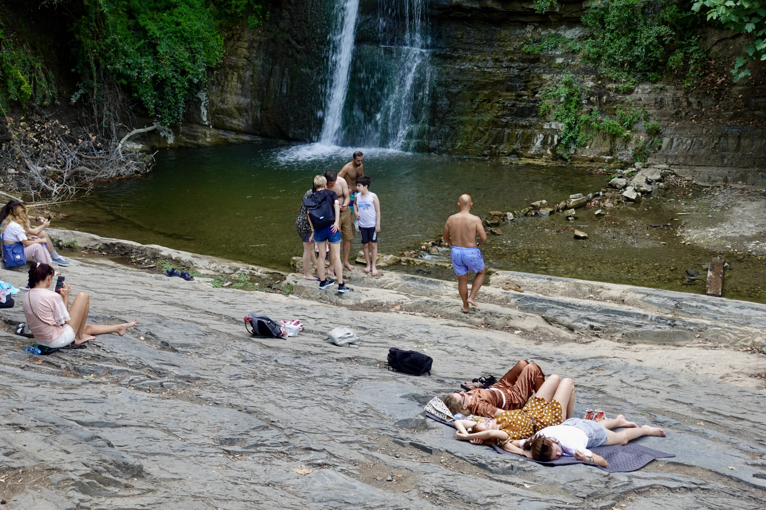 Chilling out at the waterfall at the Botanical Garden