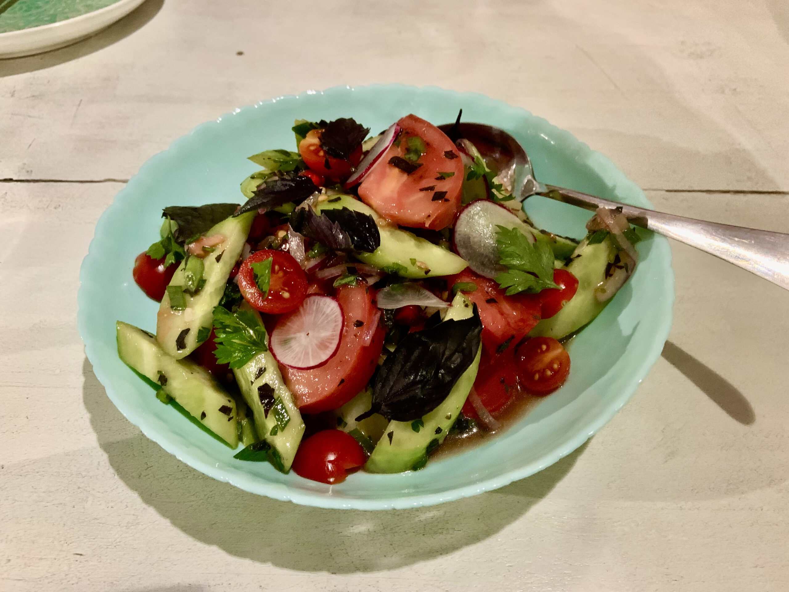 The popular Georgian tomato and cucumber salad