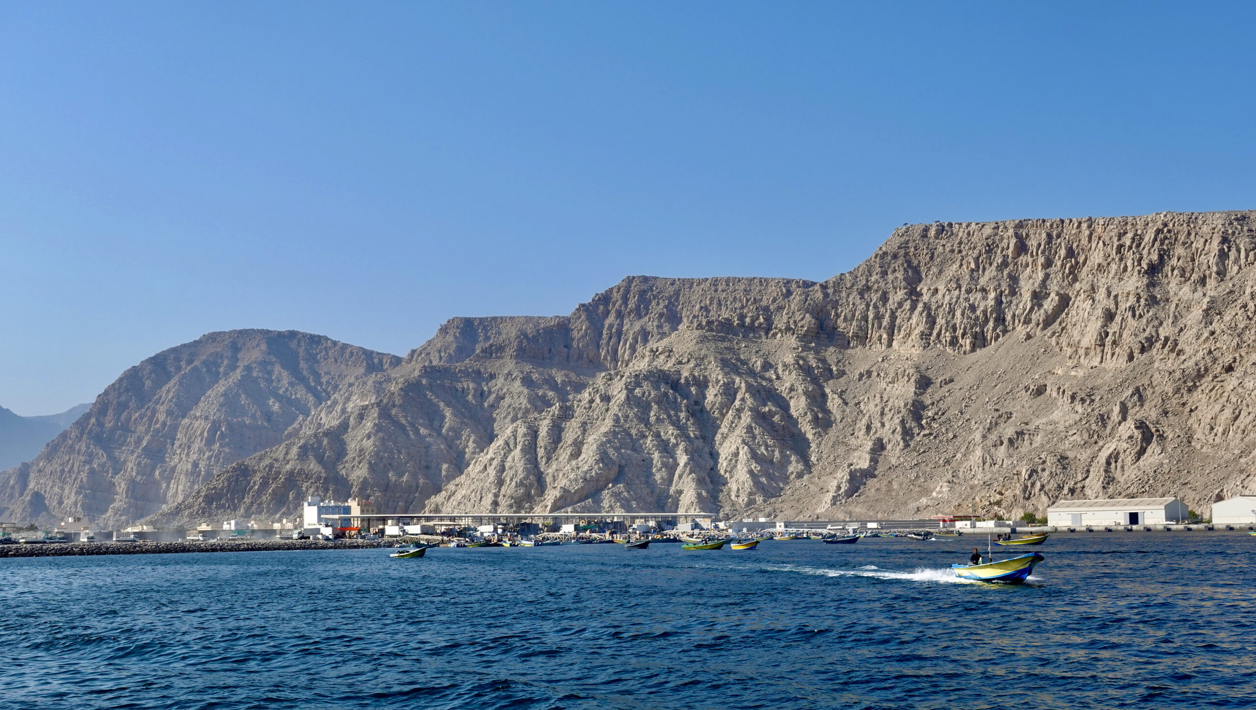 View of Khasab and an Iranian smuggler boat