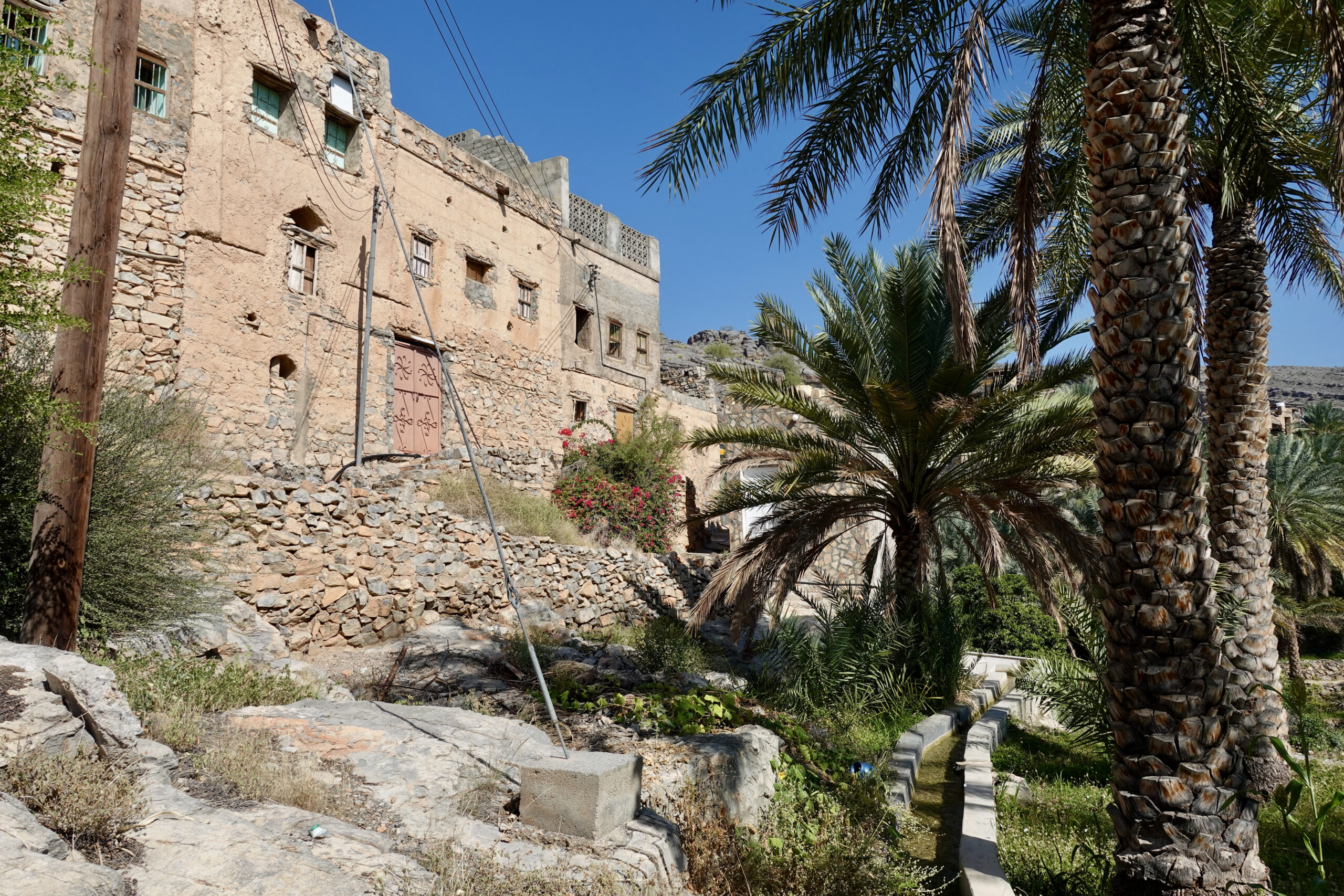 An intriguing mix of adobe houses and date palms