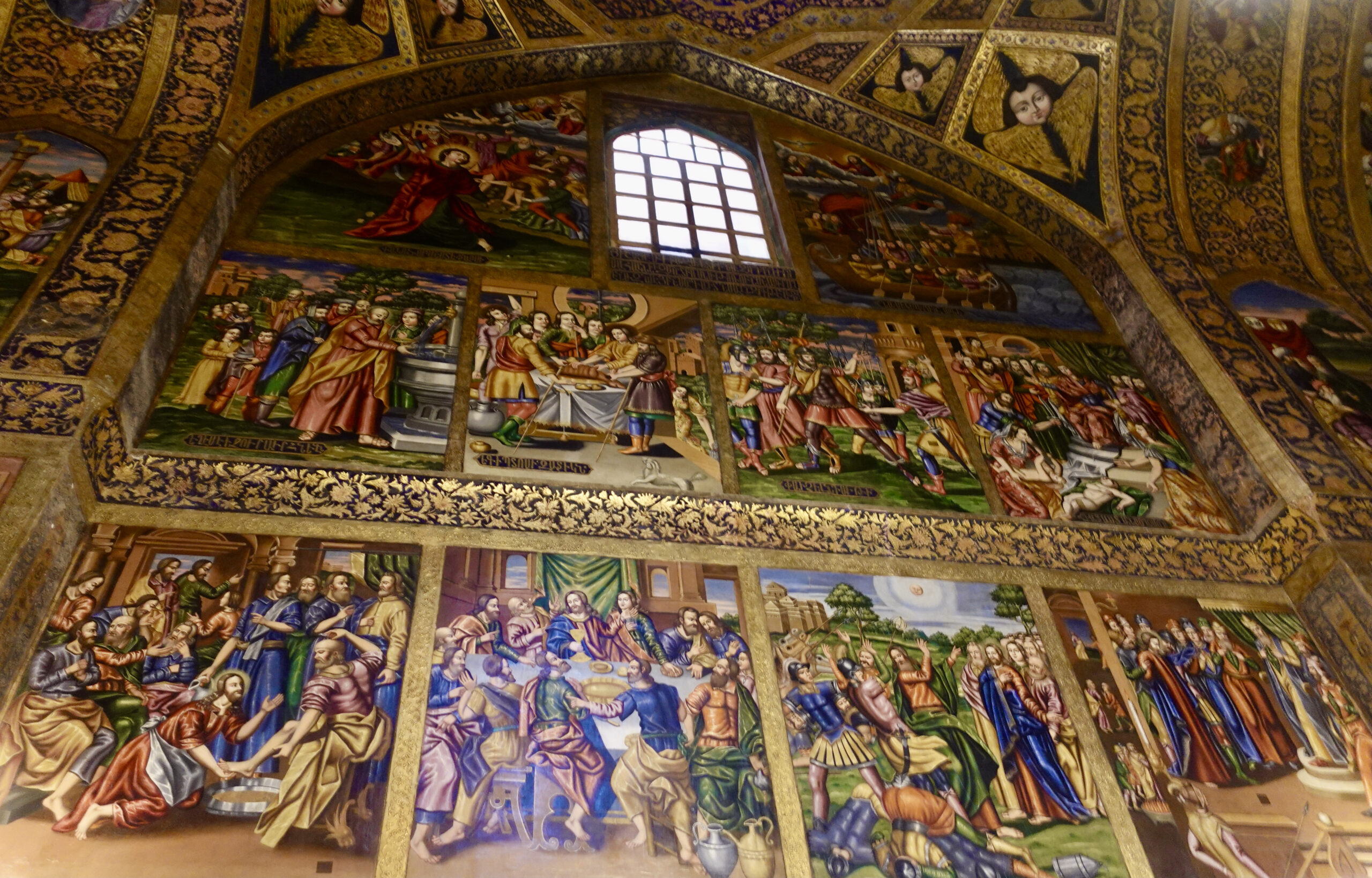 Wall paintings full of biblical scenes inside