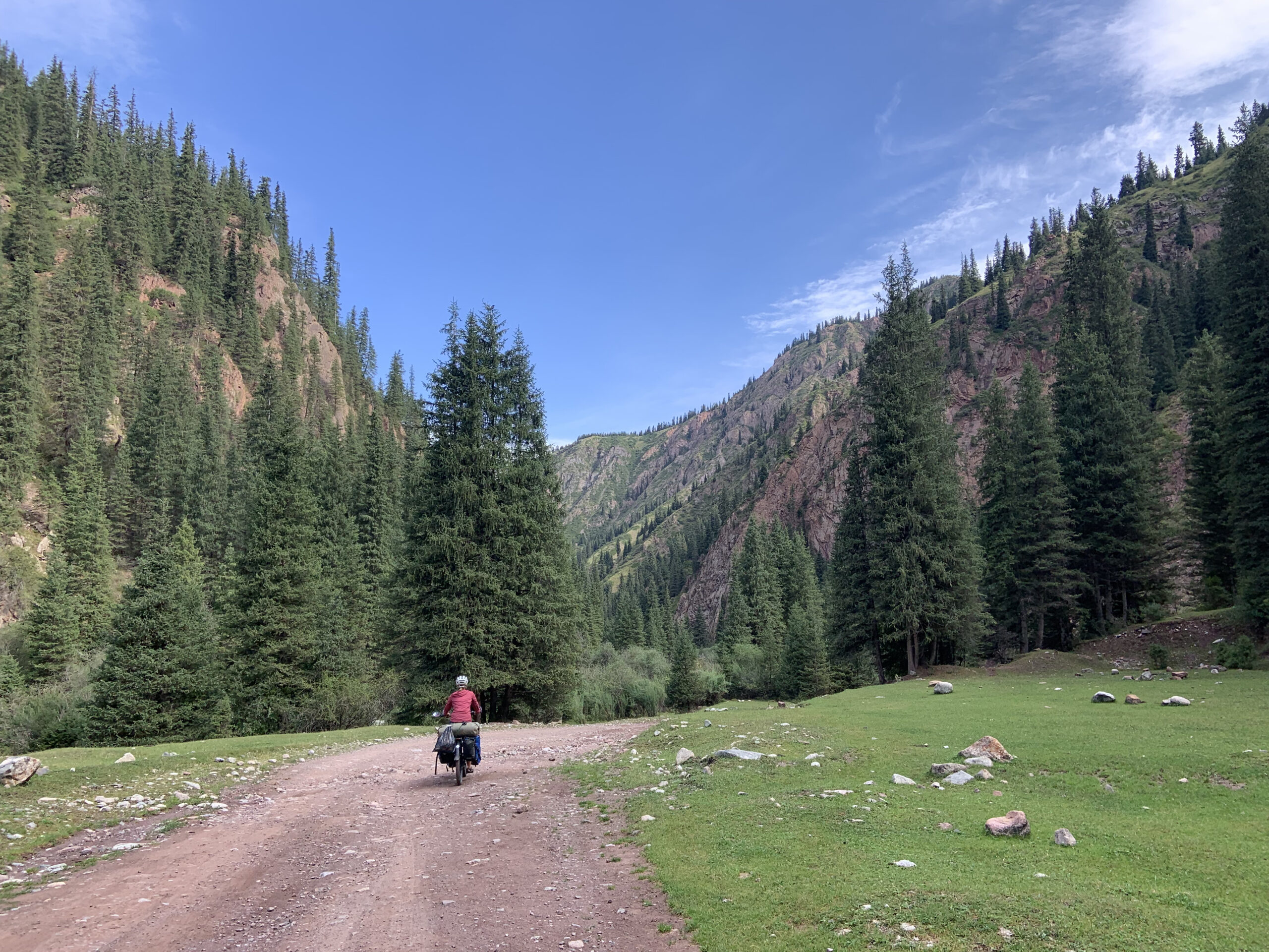 Cycling to the Valley of Flowers after leaving Jety-Oguz village