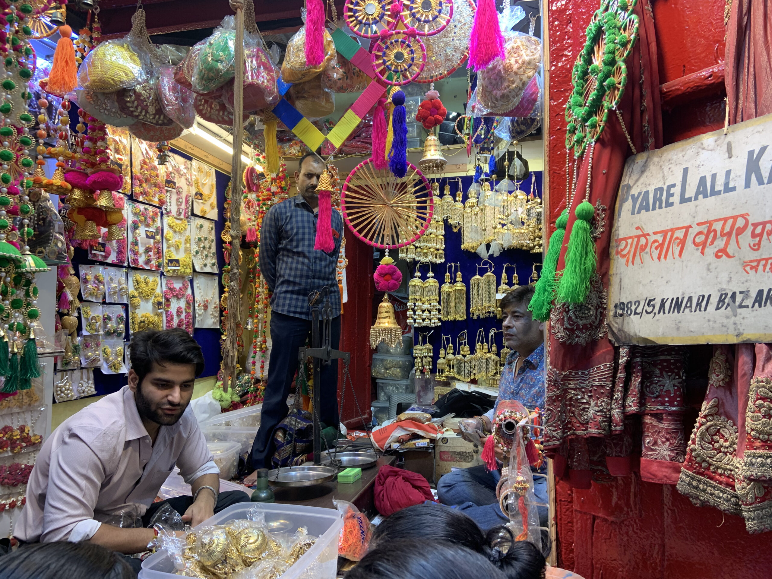 Only men seem to work at the stores at Chandni Chowk