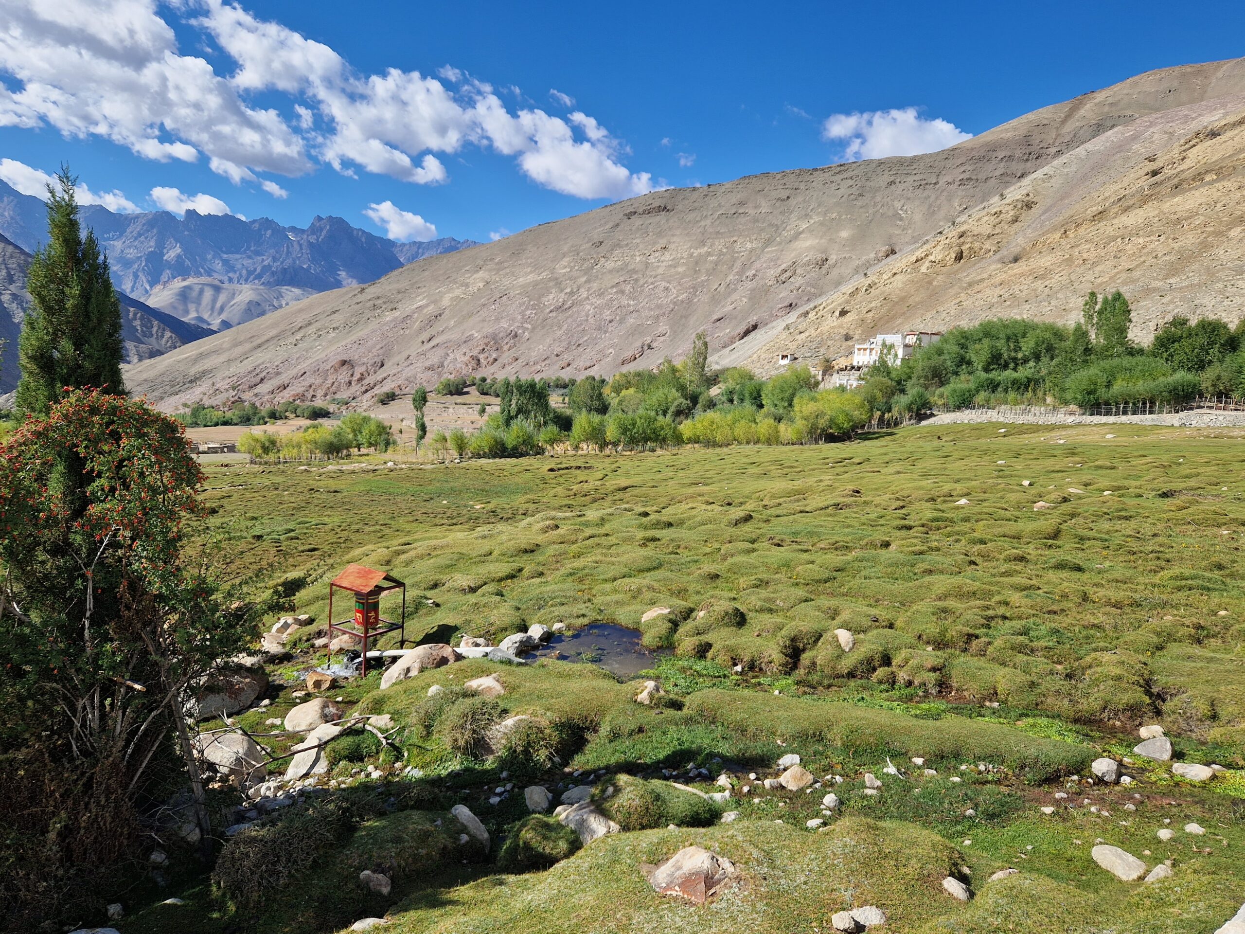 Prayer wheels are driven by water