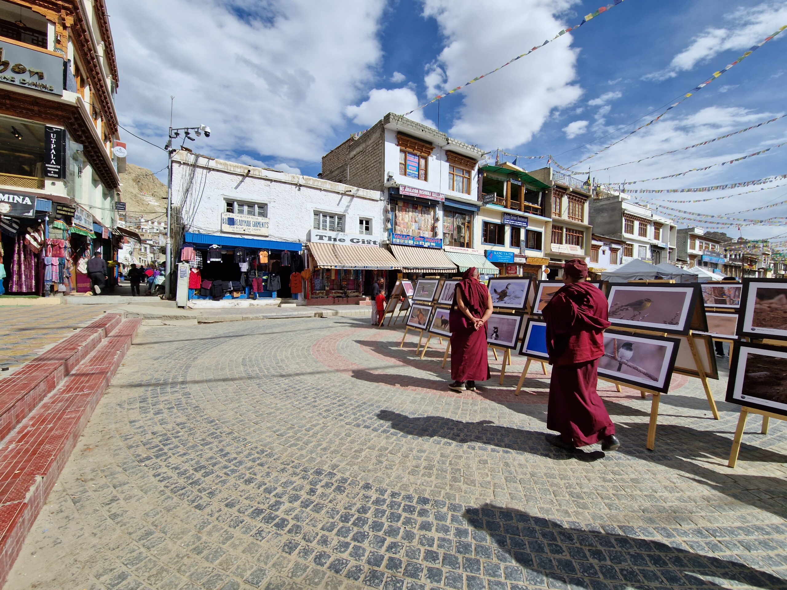 Monks visit a photo exhibition in Leh