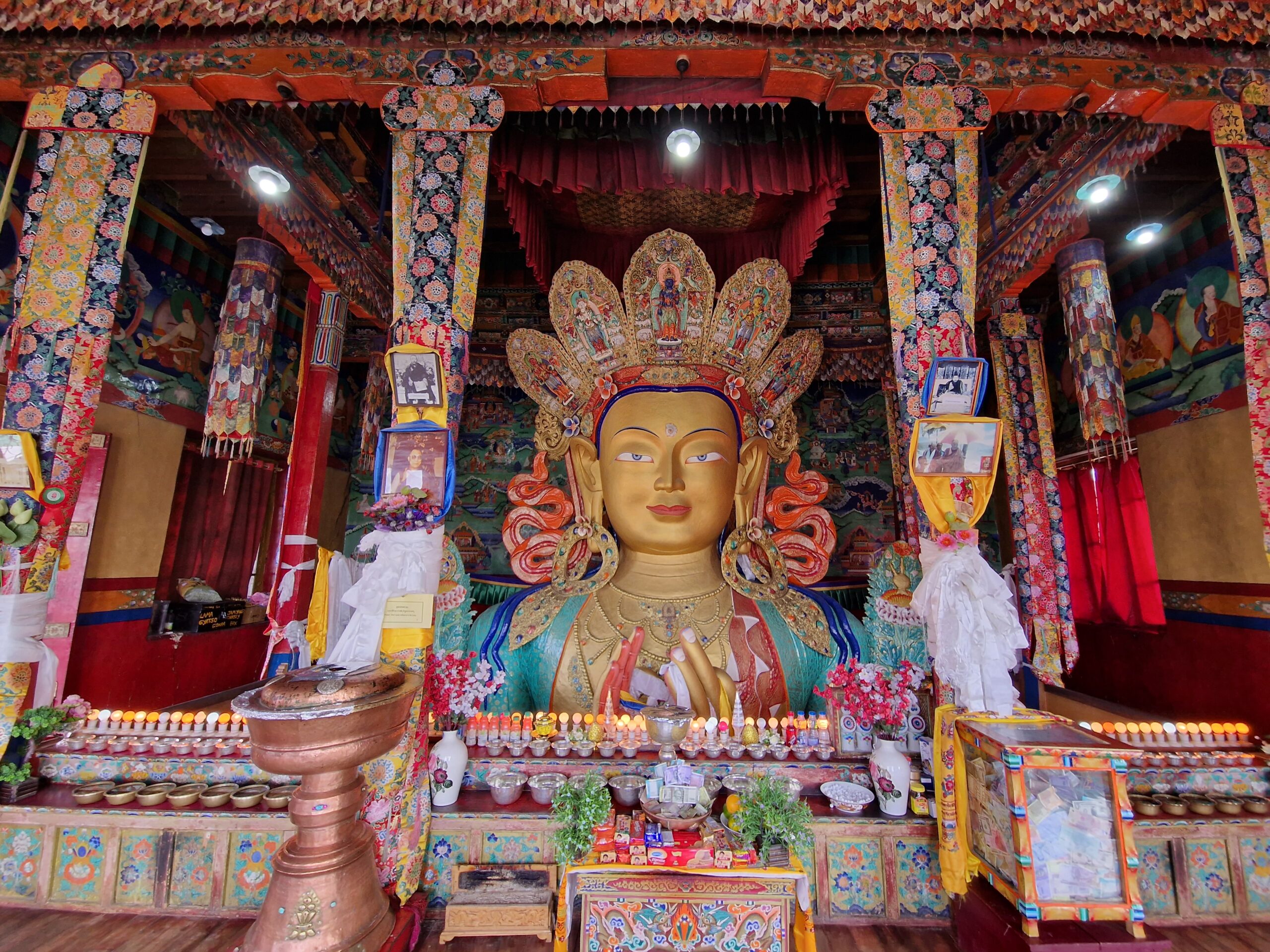 Golden two-storey Buddha statue in Thiksey Monastery